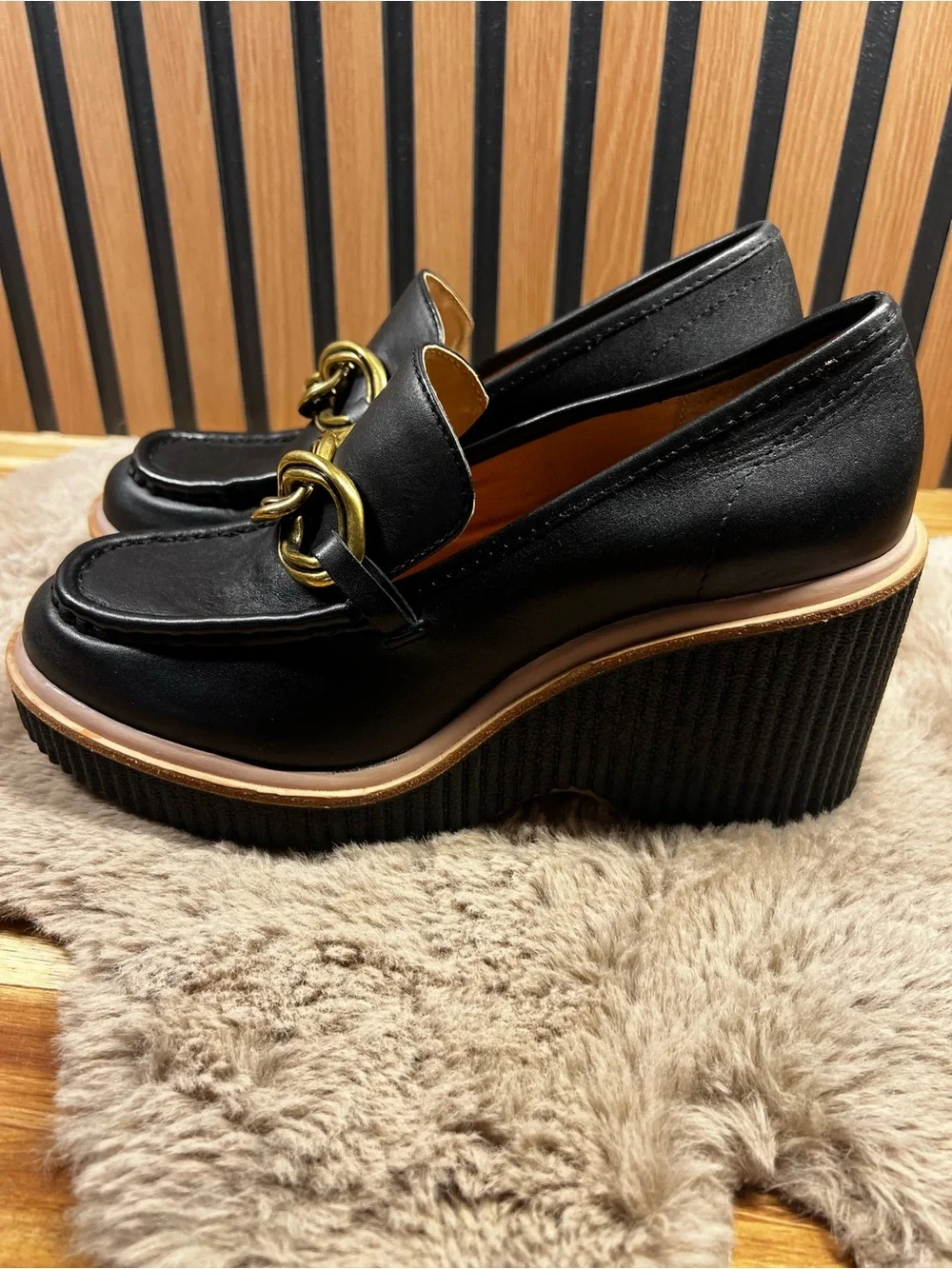 Dolce Vita Brenan Black Leather Platform Wedge Loafer size 10